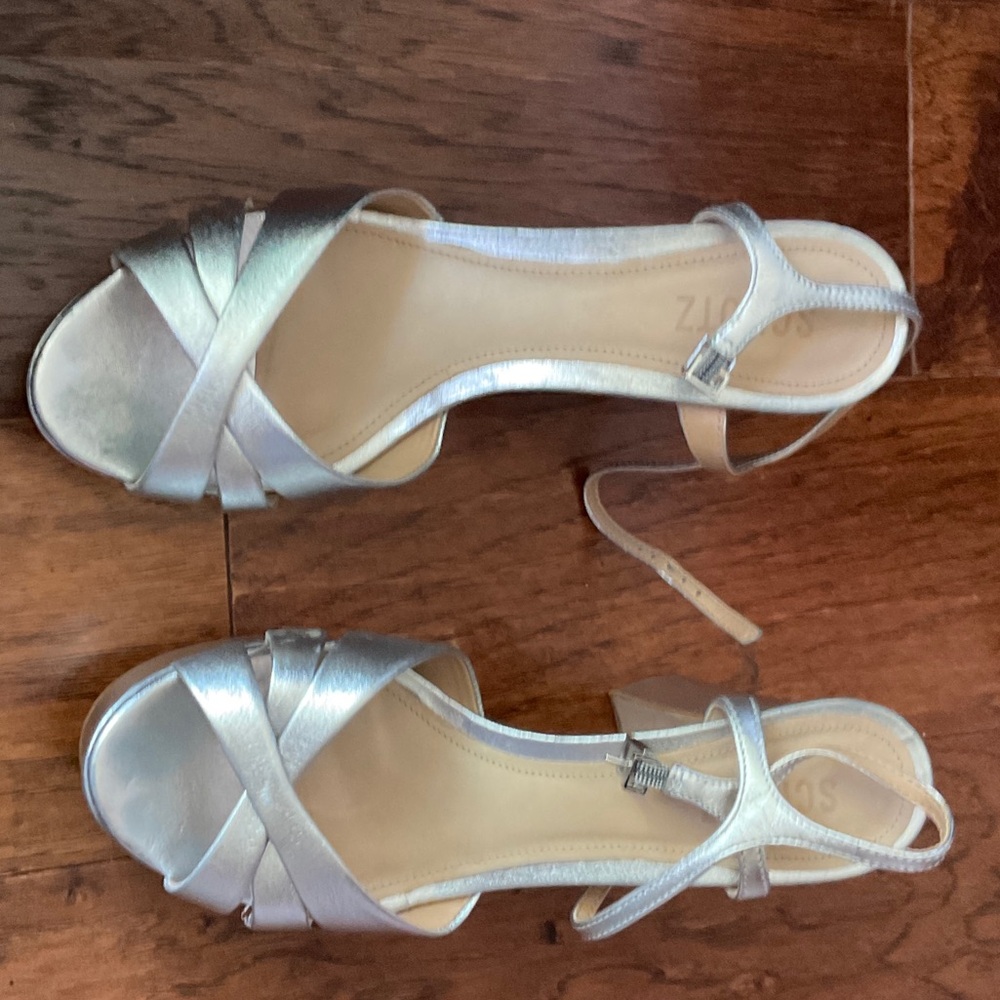 SCHUTZ Metallic Silver Strappy Sandals